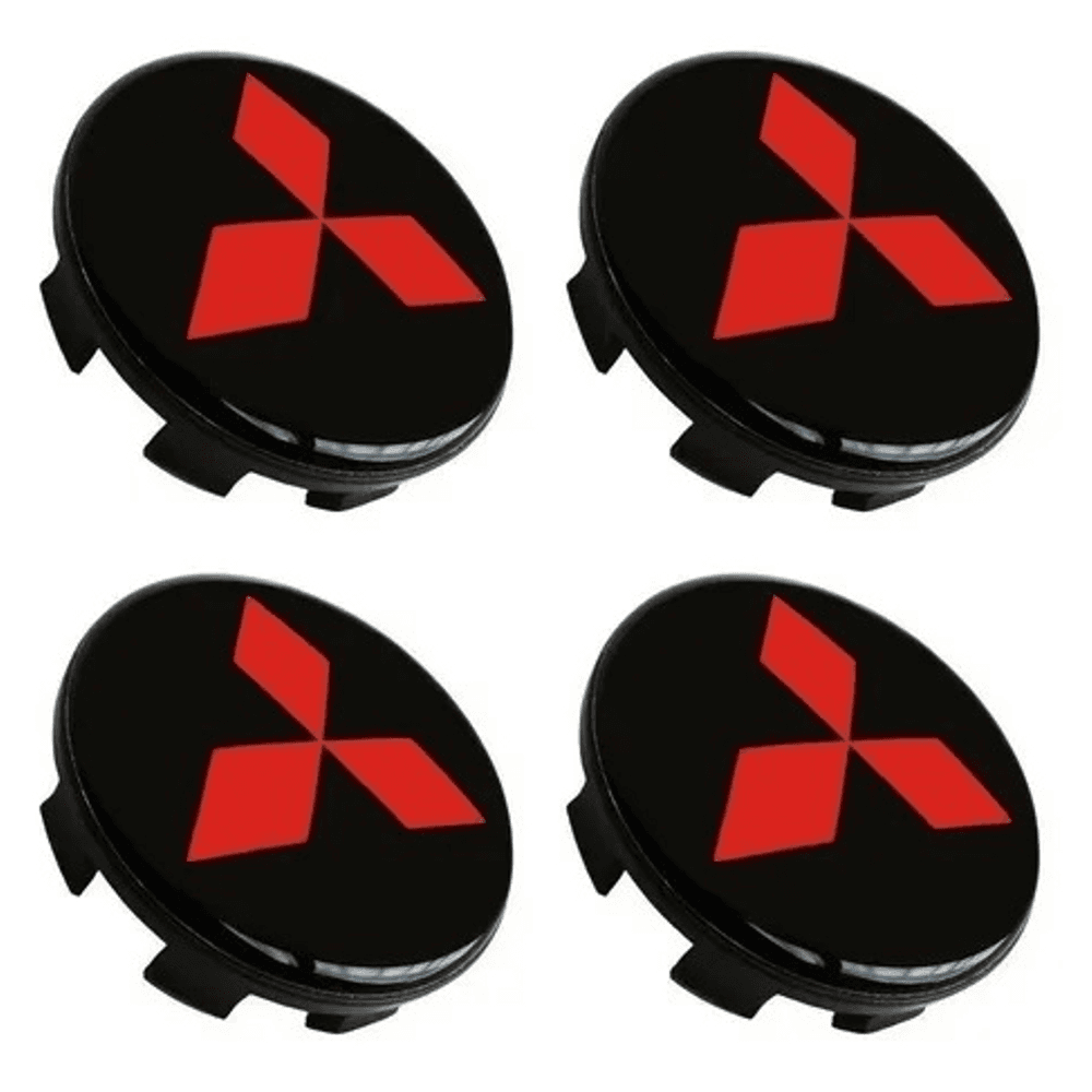 Kit 4 Calotinhas Centro de Roda Mitsubishi Triton – Estilo Preto com Vermelho + Encaixe Firme nas Rodas Originais
