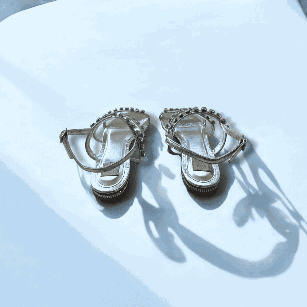 Sandália Bordada Tiras Bala Prata Infantil Gats