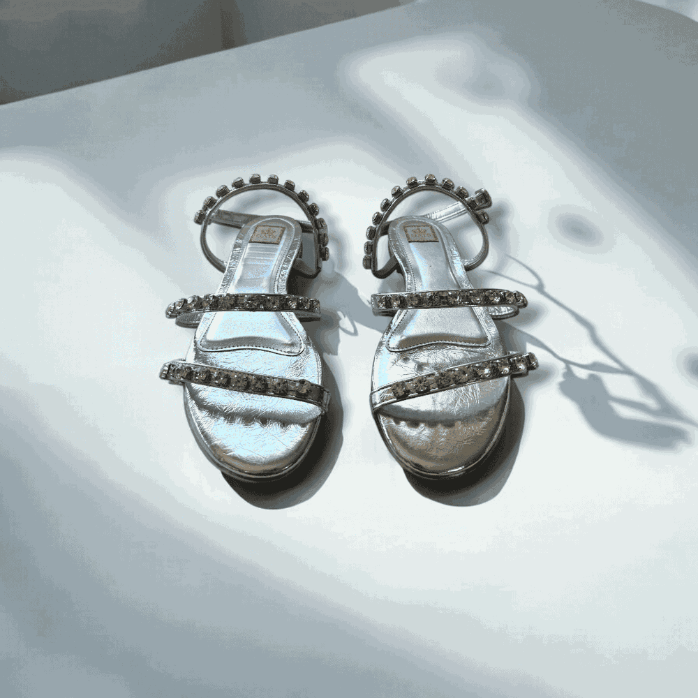 Sandália Bordada Tiras Bala Prata Infantil Gats