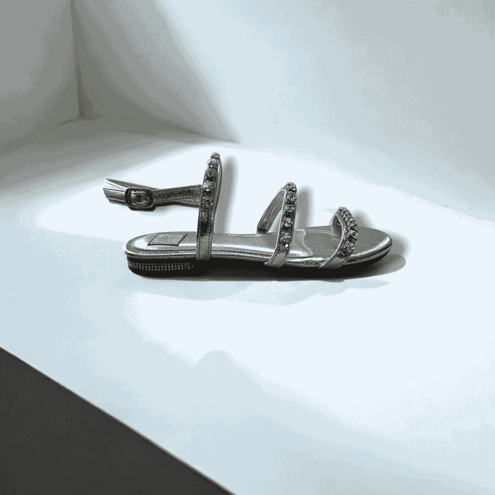 Sandália Bordada Tiras Bala Prata Infantil Gats