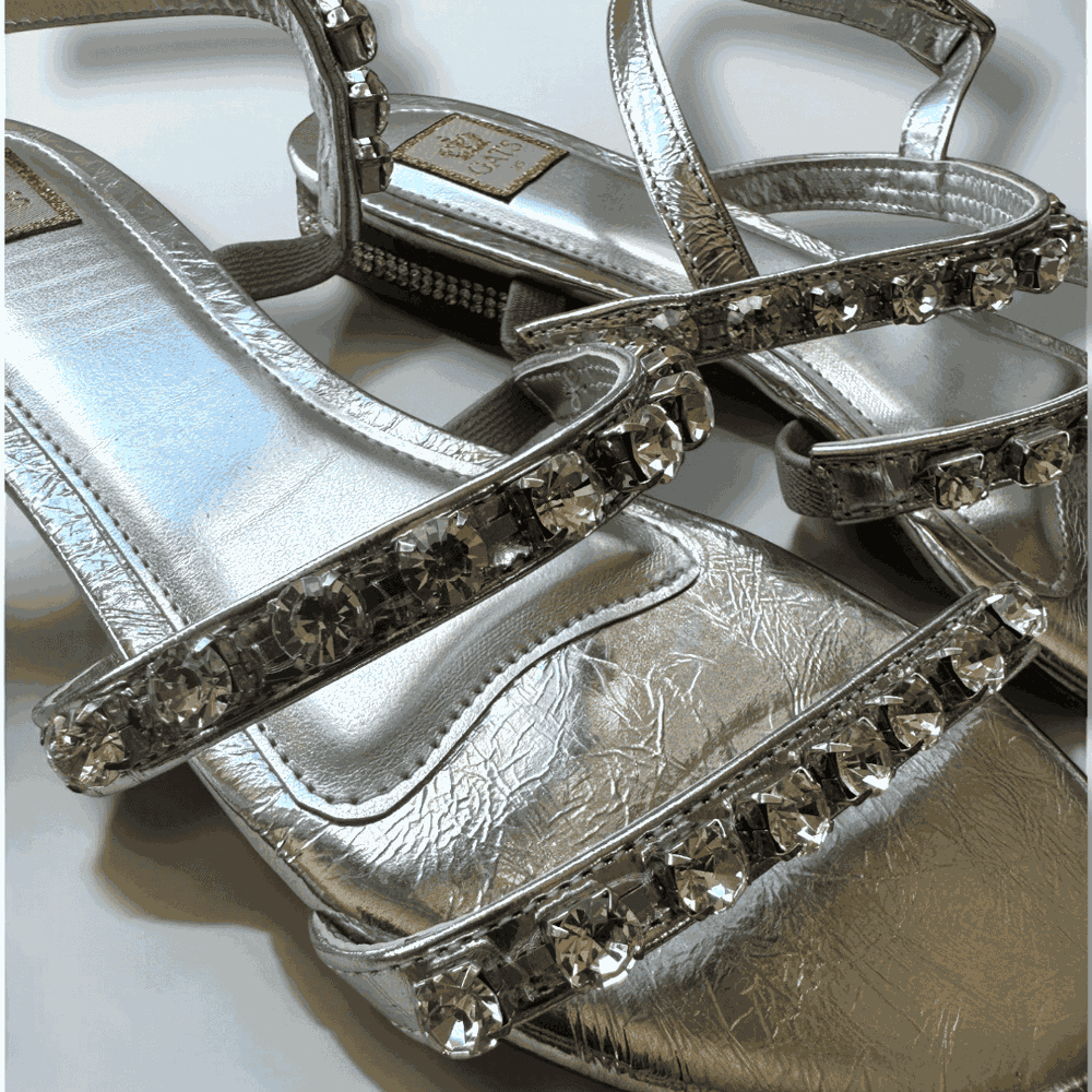 Sandália Bordada Tiras Bala Prata Infantil Gats