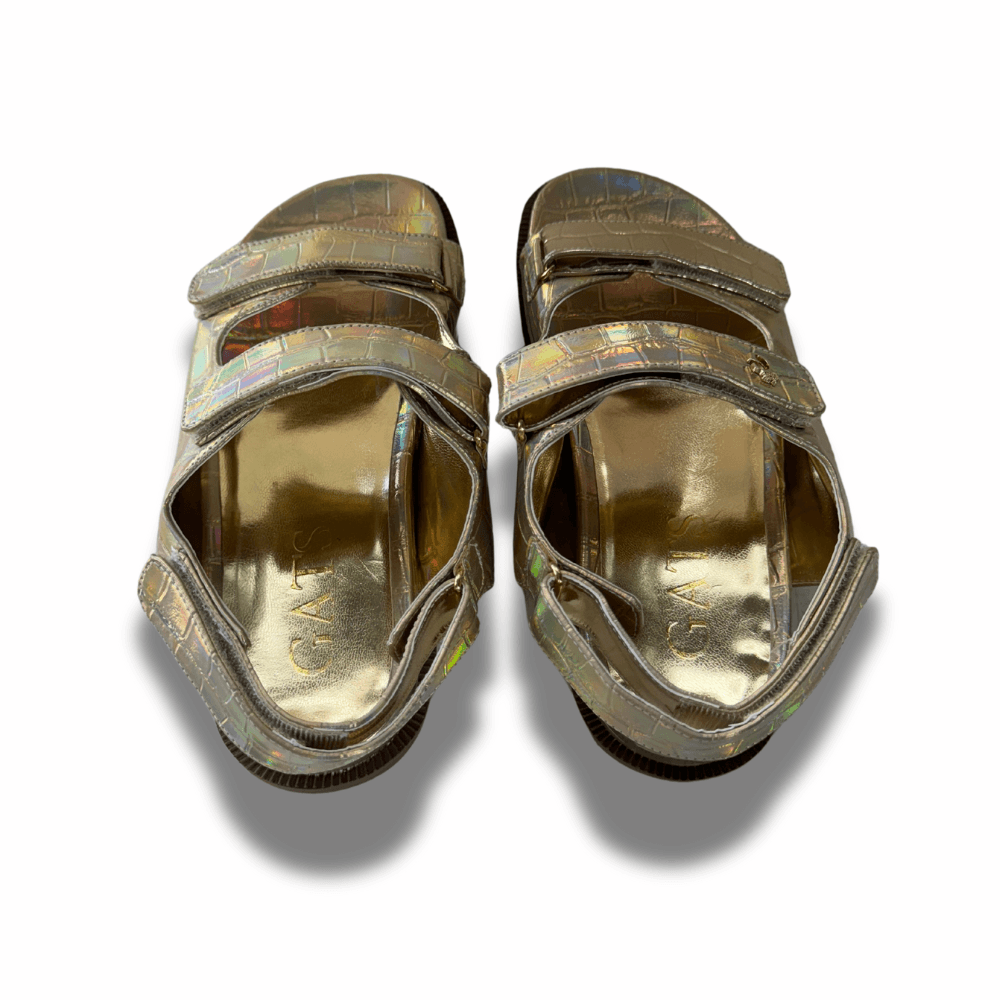 Sandália Papete Croco Holográfico Ouro Feminina Gats