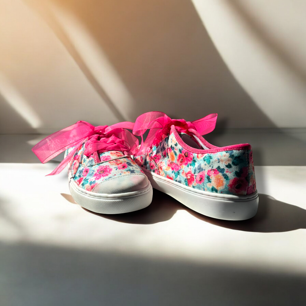 Tênis Canva Glitter Floral Infatil Gats 
