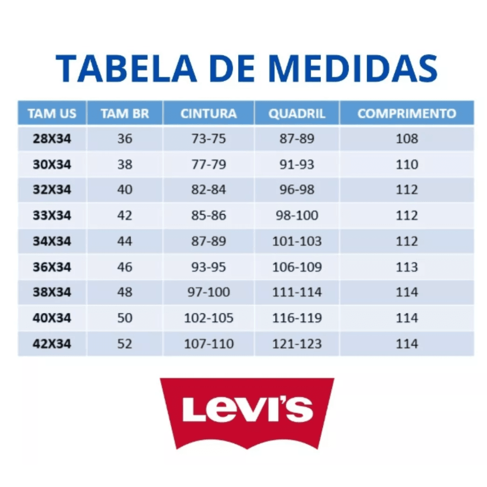 Tamanhos Levis Levis Medidas Jeans Best Tamanho Calça Levis