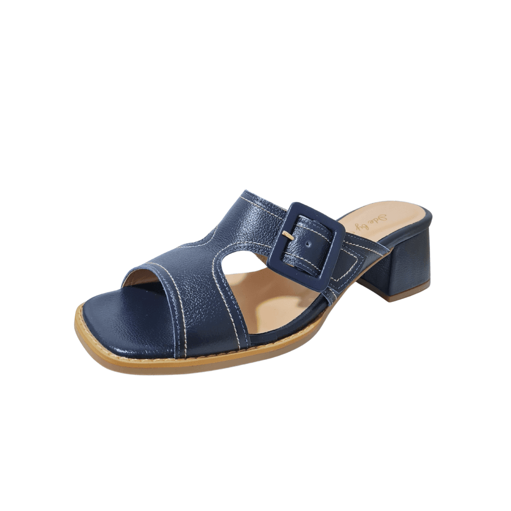 sandália tamanco couro marinho