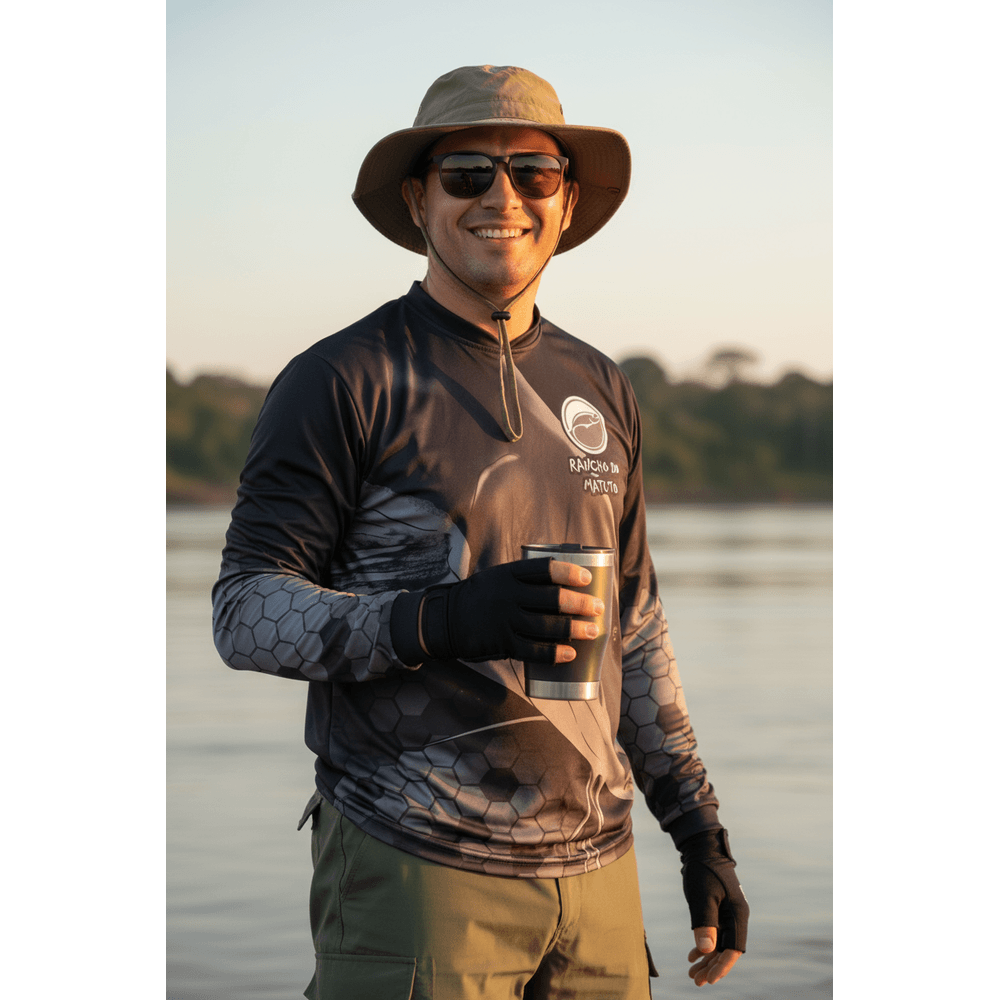 Camisa de Pesca Masculina Rancho do Matuto Piraíba Proteção UV +50 - Preto/Cinza