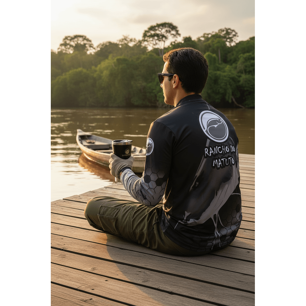 Camisa de Pesca Masculina Rancho do Matuto Piraíba Proteção UV +50 - Preto/Cinza