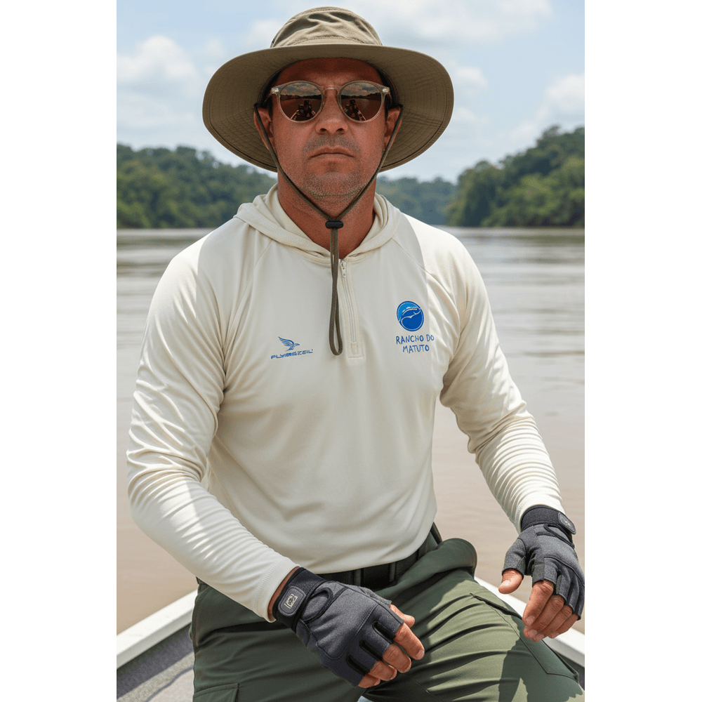 Camisa Poliamida Masculina Dry-Fit FPS 50+ Com Capuz Tecido Super Frio Leve - Vanilla