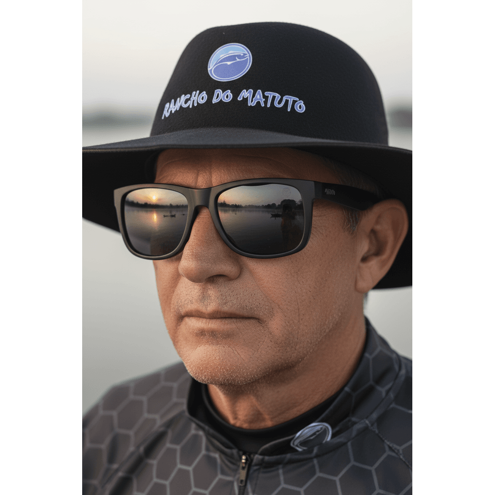 Óculos Solar Pescaria Polarizado Rancho do MatutoResistente Flexível Proteção UV +400 - Preto/Preto/Preto