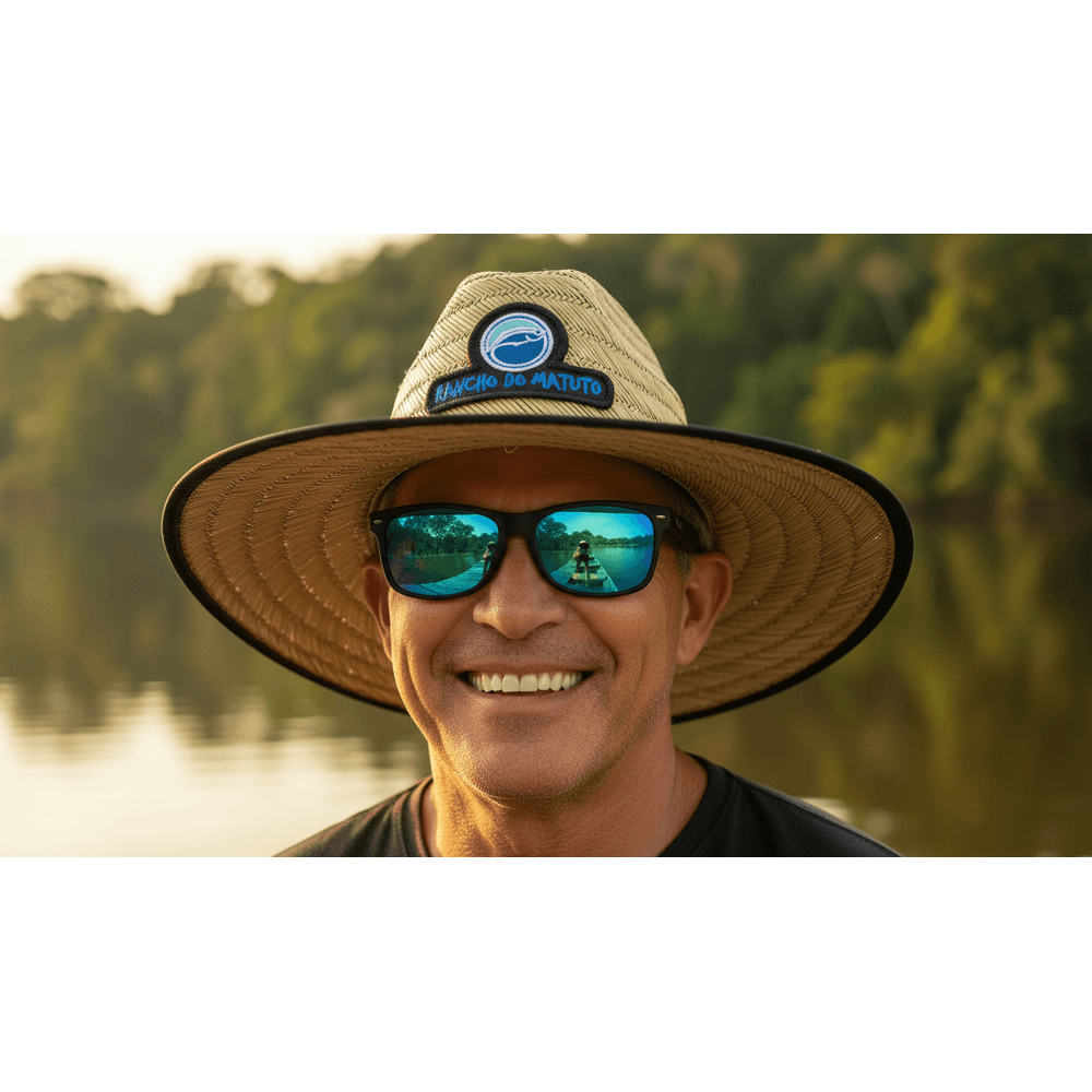 Óculos Solar Pescaria Polarizado Lente Espelhada Resistente Flexível Proteção UV +400 - Preto/Preto/Azul