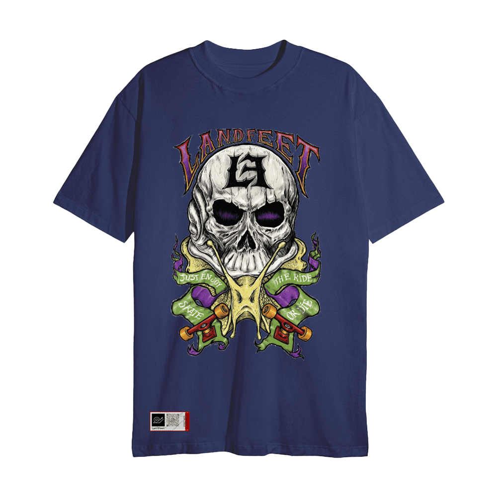 Camiseta Estampada Landfeet Azul Tema Caveira 