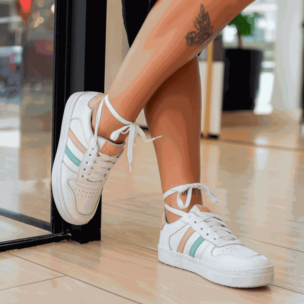 Tênis Casual Hannah Em Couro Branco/ Verde - Loja Gabriela Ribeiro