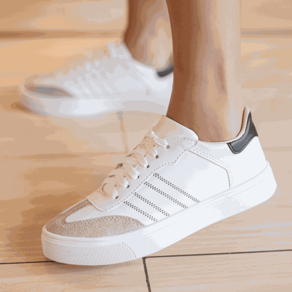 Tênis Casual Mili Branco Detalhe Preto