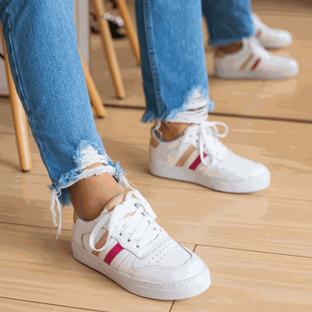 Tênis Casual Hannah Em Couro Branco/ Nude - Loja Gabriela Ribeiro
