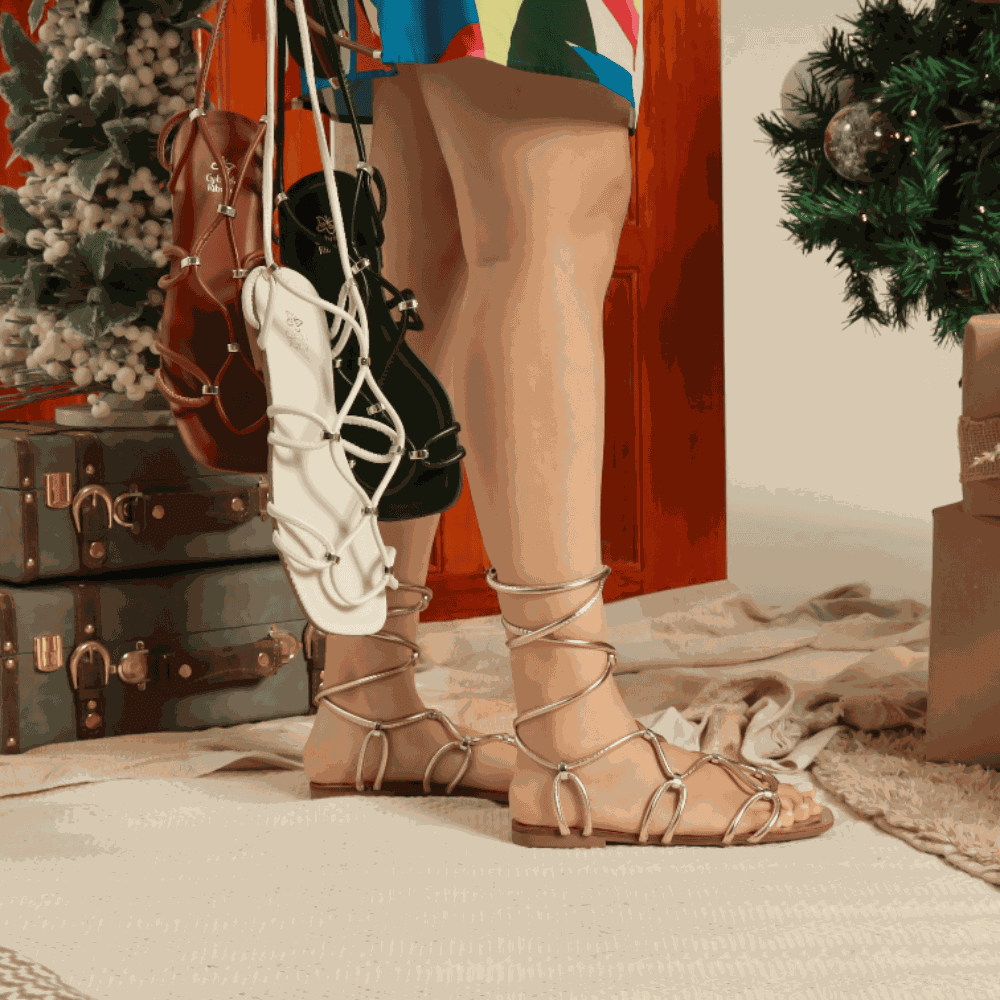 Sandália Rasteira Amarração Ravena Dourado