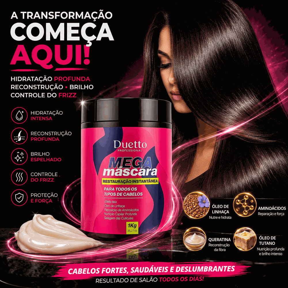 Mascara de Hidratação Mega Máscara Instantânea Restauração Duetto Profissional 1kg
