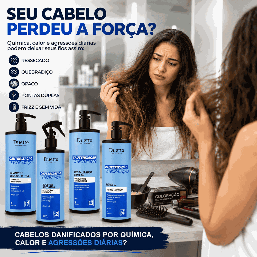 Kit Cauterização E Hidratação Duetto Professional Reconstrução Capilar Profissional com Queratina, Hidratação Profunda e Recuperação de Cabelos Danificados