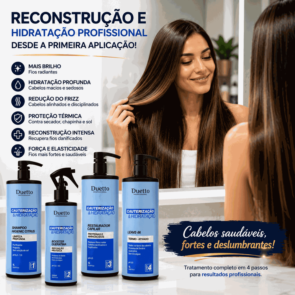 Kit Cauterização E Hidratação Duetto Professional Reconstrução Capilar Profissional com Queratina, Hidratação Profunda e Recuperação de Cabelos Danificados