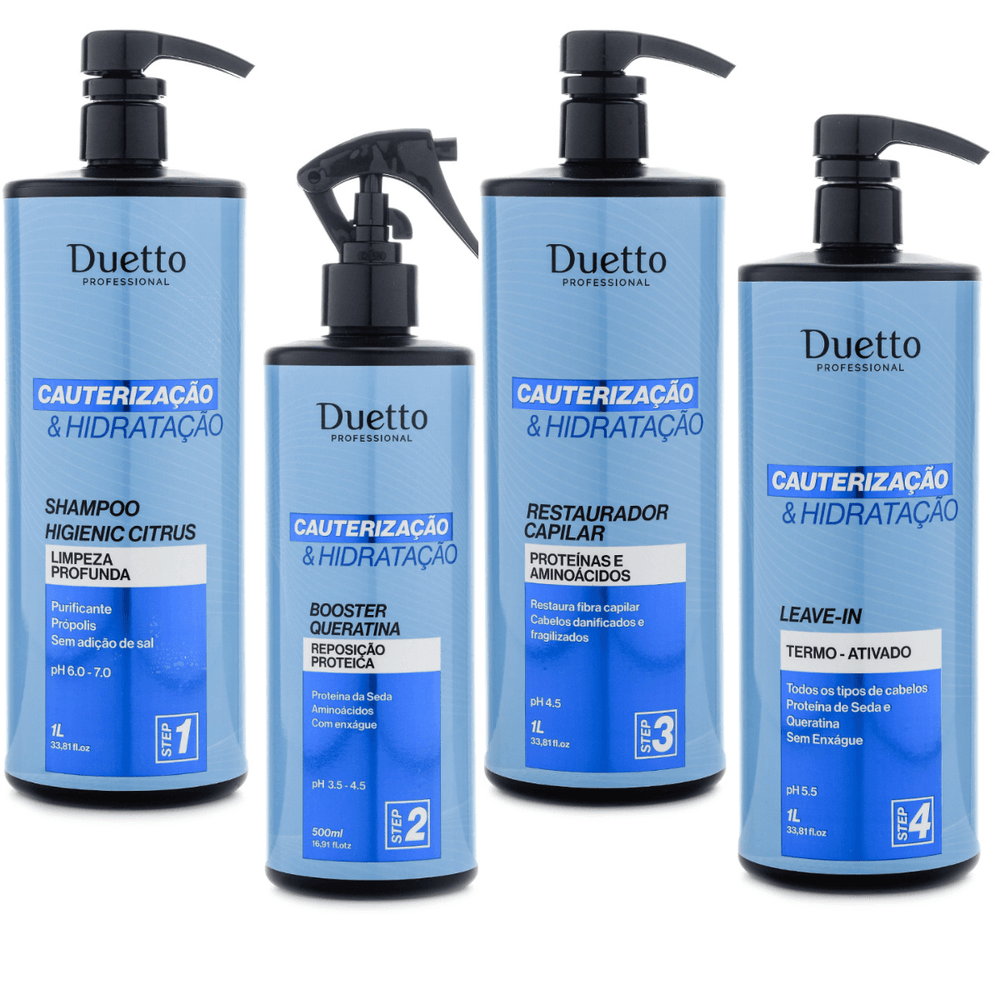 Kit Cauterização E Hidratação Duetto Professional Reconstrução Capilar Profissional com Queratina, Hidratação Profunda e Recuperação de Cabelos Danificados