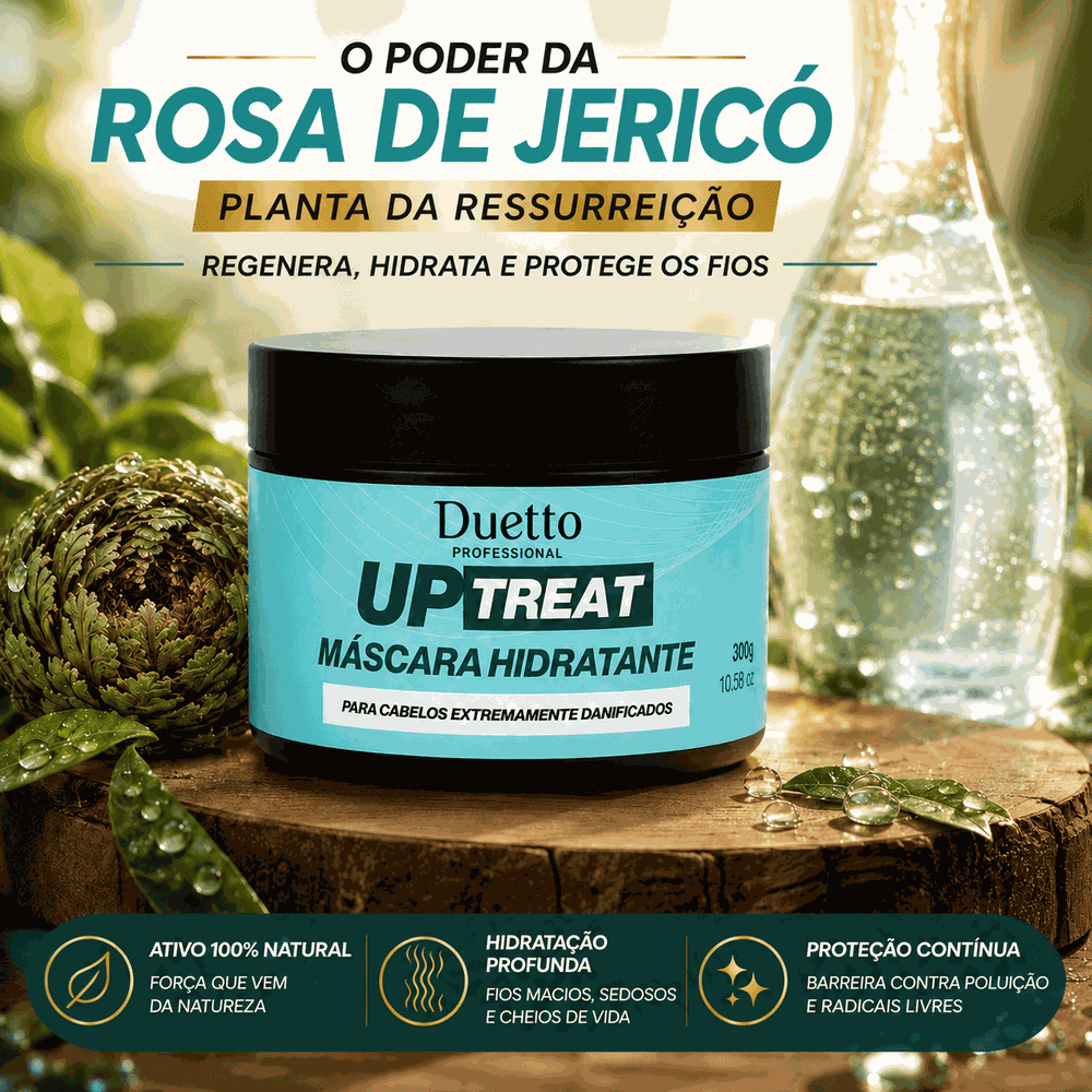 Máscara Hidratante Up Treat Duetto 300g Rosa de Jericó Reconstrução Capilar Hidratação Profunda Pós Química
