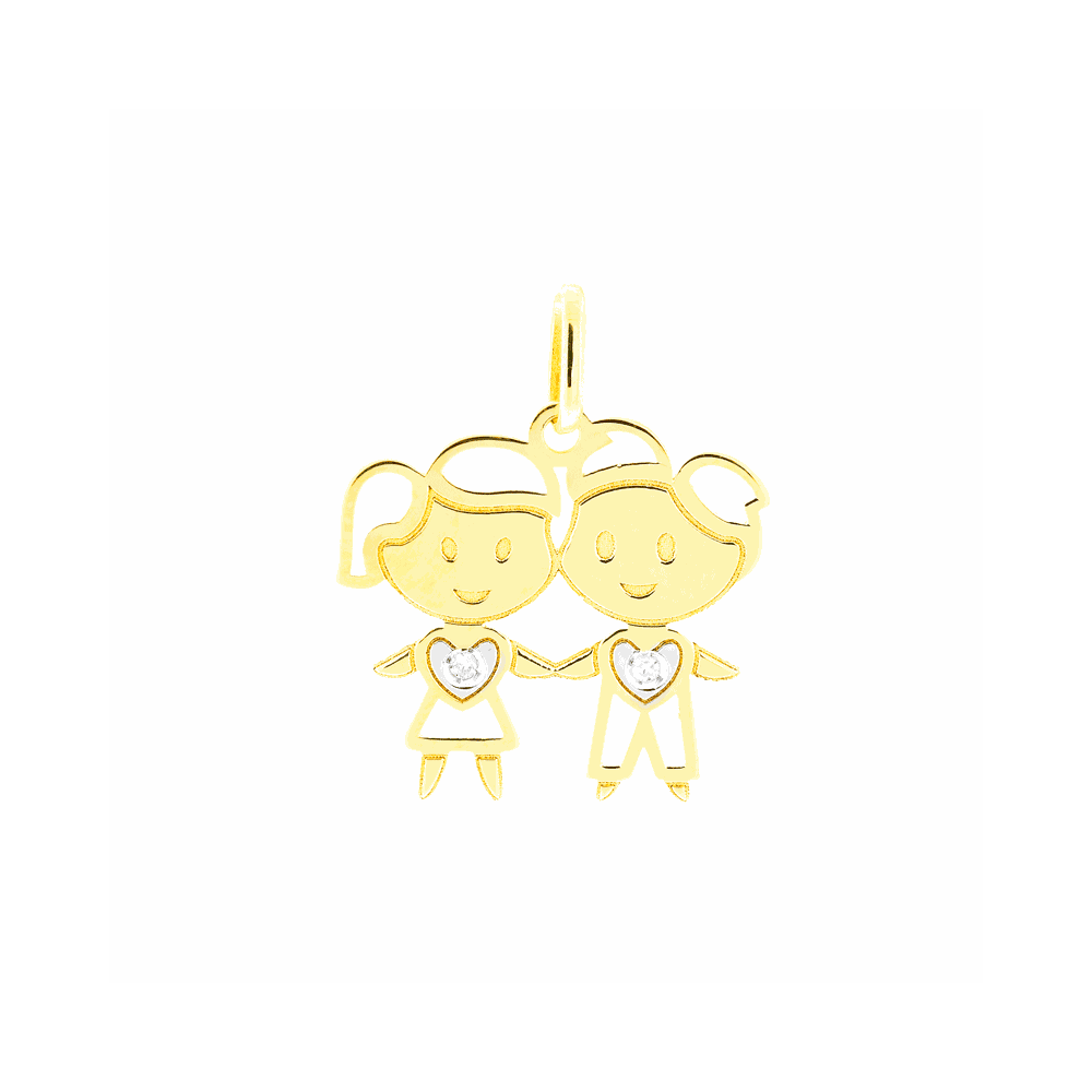 Pingente de Ouro 18K Casal de Filhos Menino e Menina