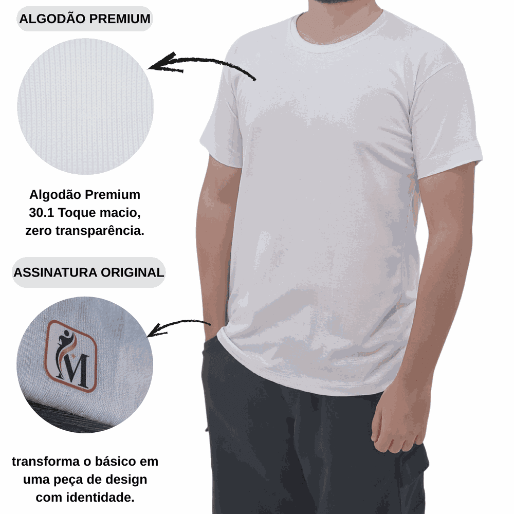 Camiseta Branca Lisa Unissex - 100% Algodão - 1101... - MUNDO IMPAR
