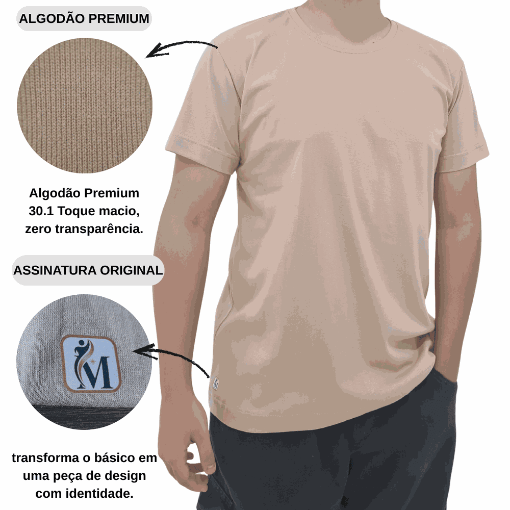 Camiseta Caqui Lisa Unissex - 100% Algodão - 11031... - MUNDO IMPAR