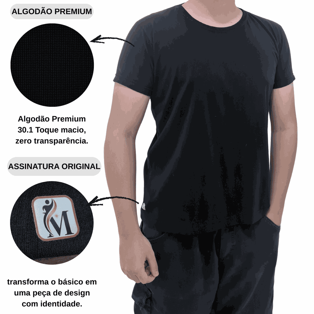 Camiseta Preta Lisa Unissex - 100% Algodão - 11021... - MUNDO IMPAR