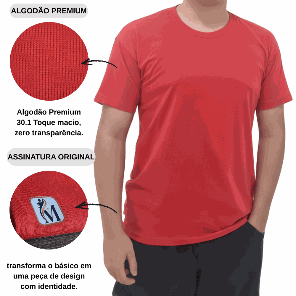 Camiseta Vermelha Lisa Unissex - 100% Algodão - 11... - MUNDO IMPAR