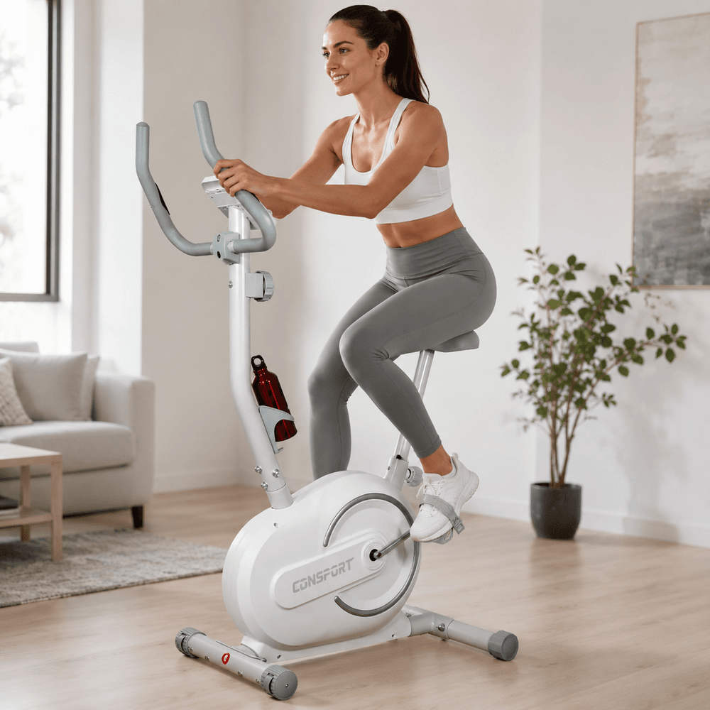 Bicicleta Vertical V-1000 Connect Bluetooth 8 Níveis Resistência Branco | Consport