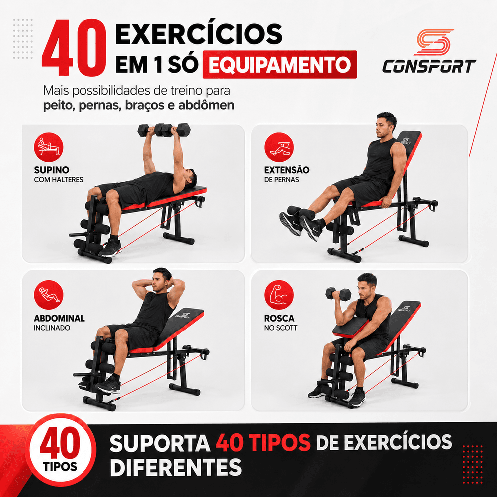Banco Banqueta De Exercícios Supino Livre Regulável Musculação 40x1 | Consport