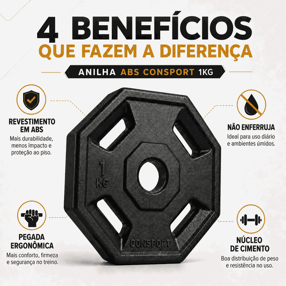 20 Anilhas 1kg Consport Revestida em ABS Peso Academia Treino Musculação