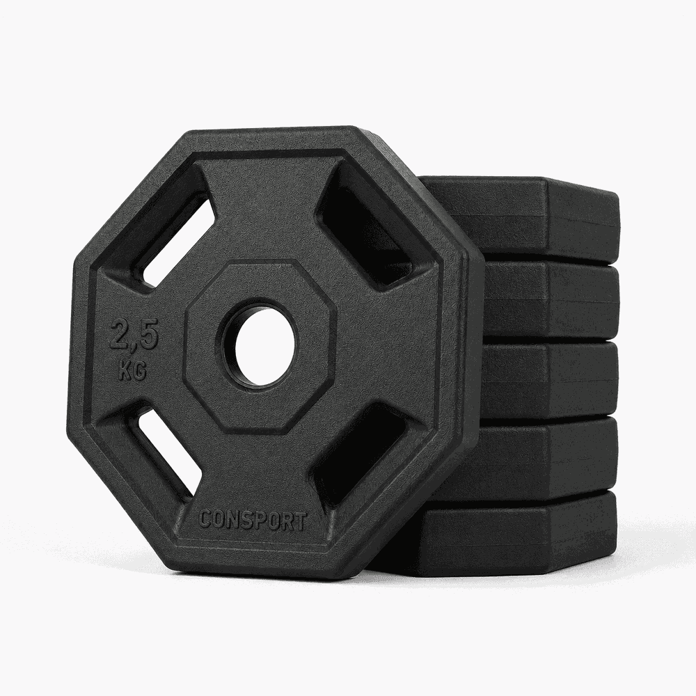 8 Anilhas 2,5kg Consport Revestida em ABS Peso Academia Treino Musculação