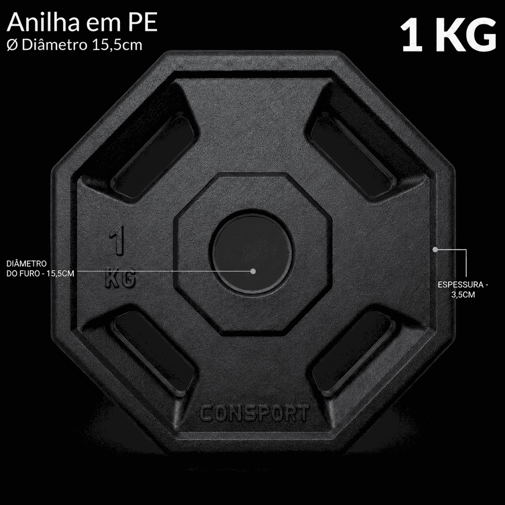 20 Anilhas 1kg Consport Revestida em ABS Peso Academia Treino Musculação