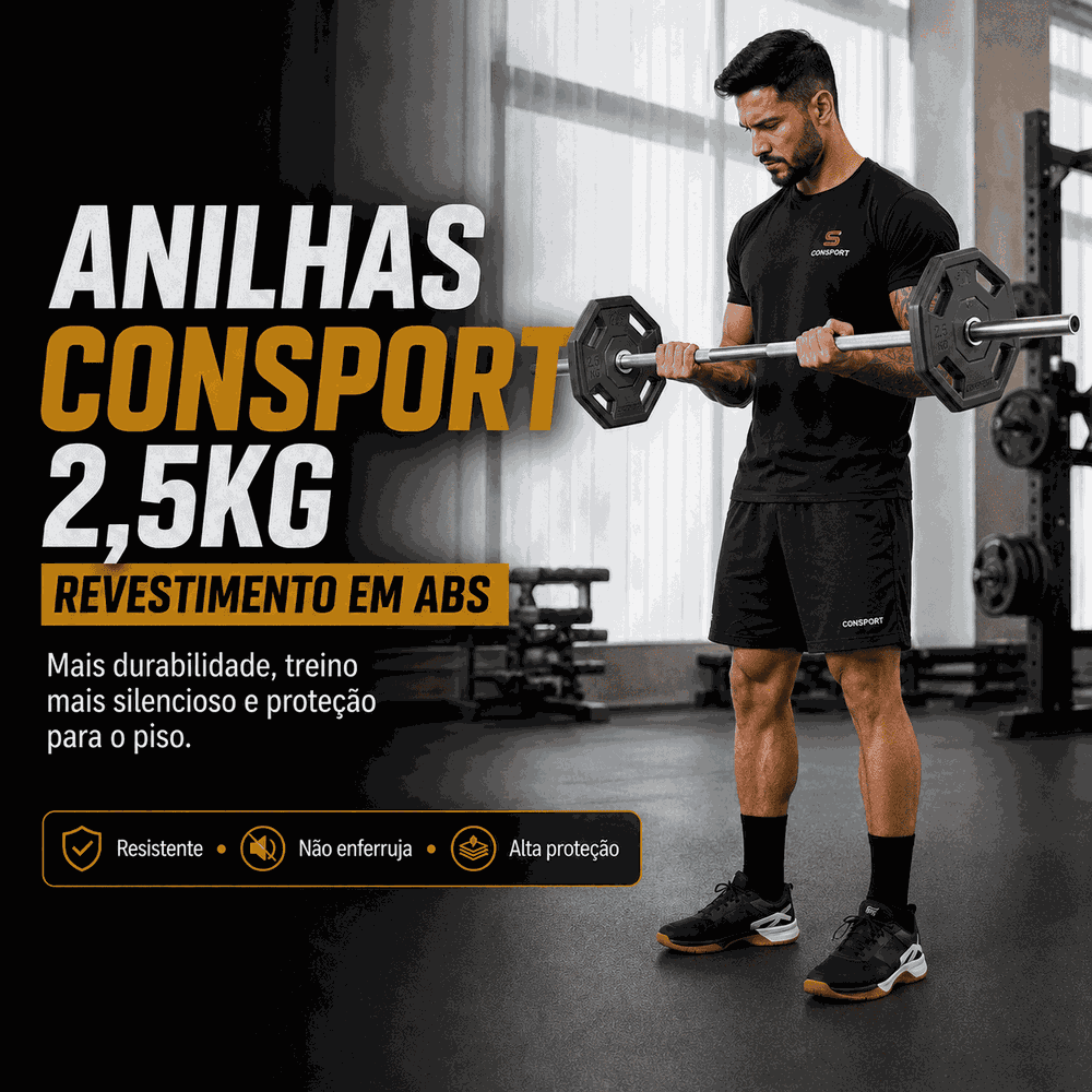 8 Anilhas 2,5kg Consport Revestida em ABS Peso Academia Treino Musculação