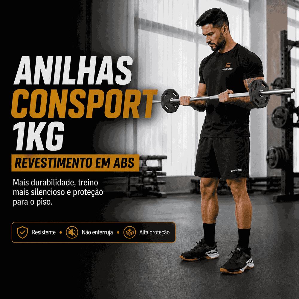 20 Anilhas 1kg Consport Revestida em ABS Peso Academia Treino Musculação
