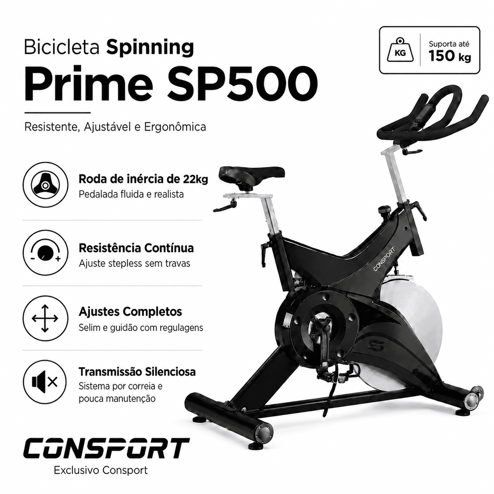 Bicicleta Spinning Sp-500 Prime Connect Bluetooth Roda Inércia 22kg Consport