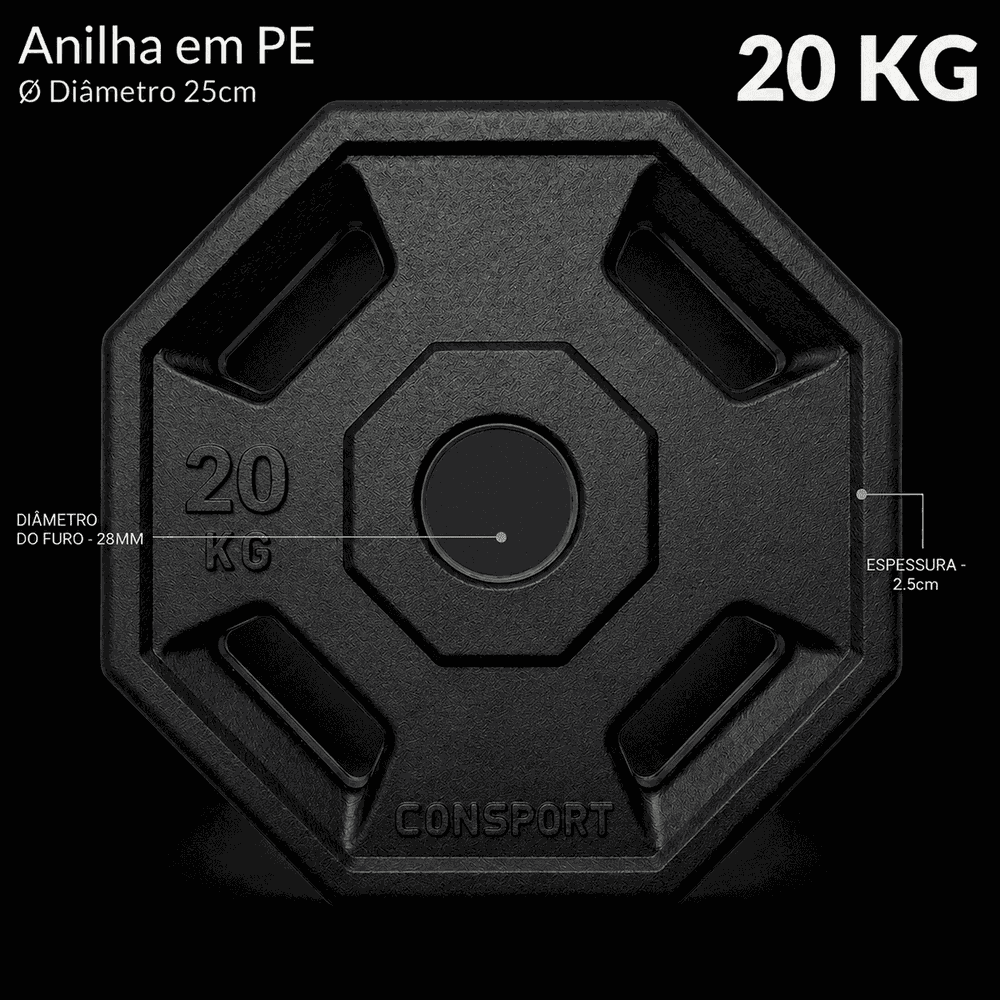 Anilha 20kg Consport Revestida em ABS Peso Academia Treino Musculação