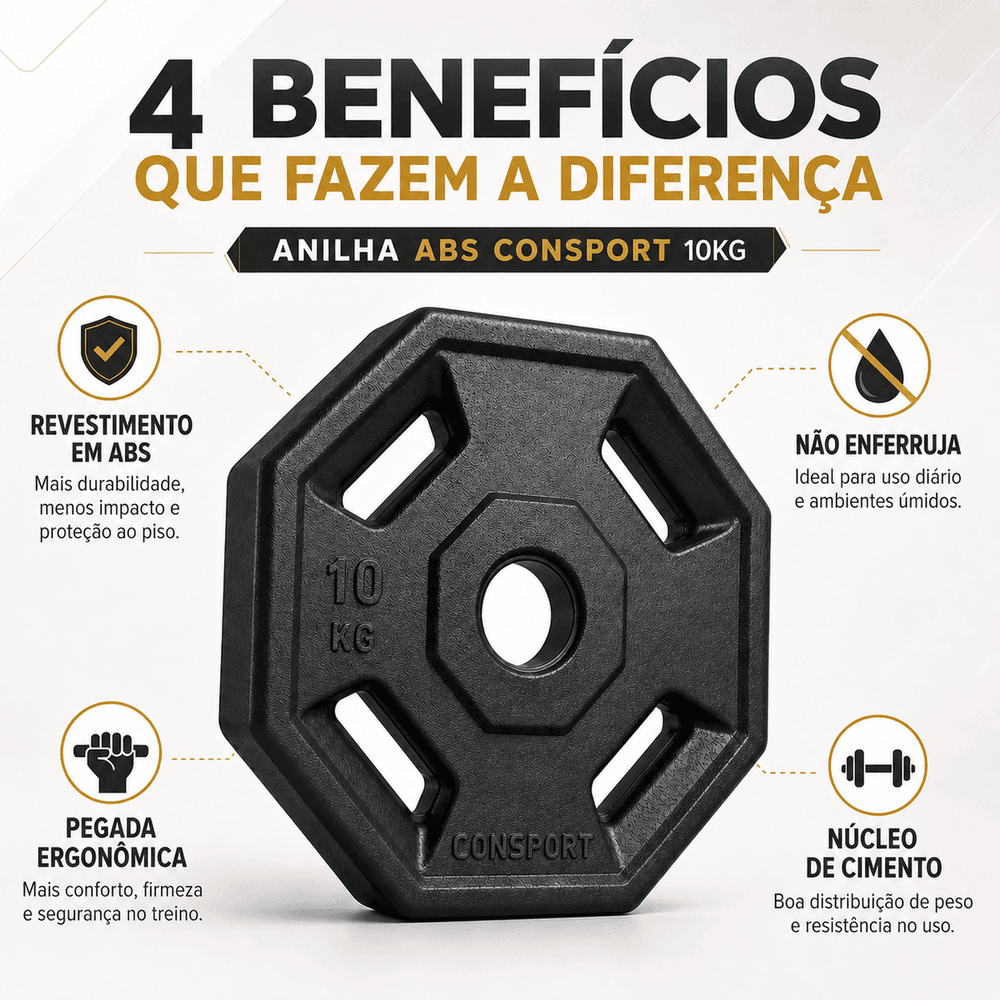 Par Anilhas 10kg Consport Revestida em ABS Peso Academia Treino Musculação