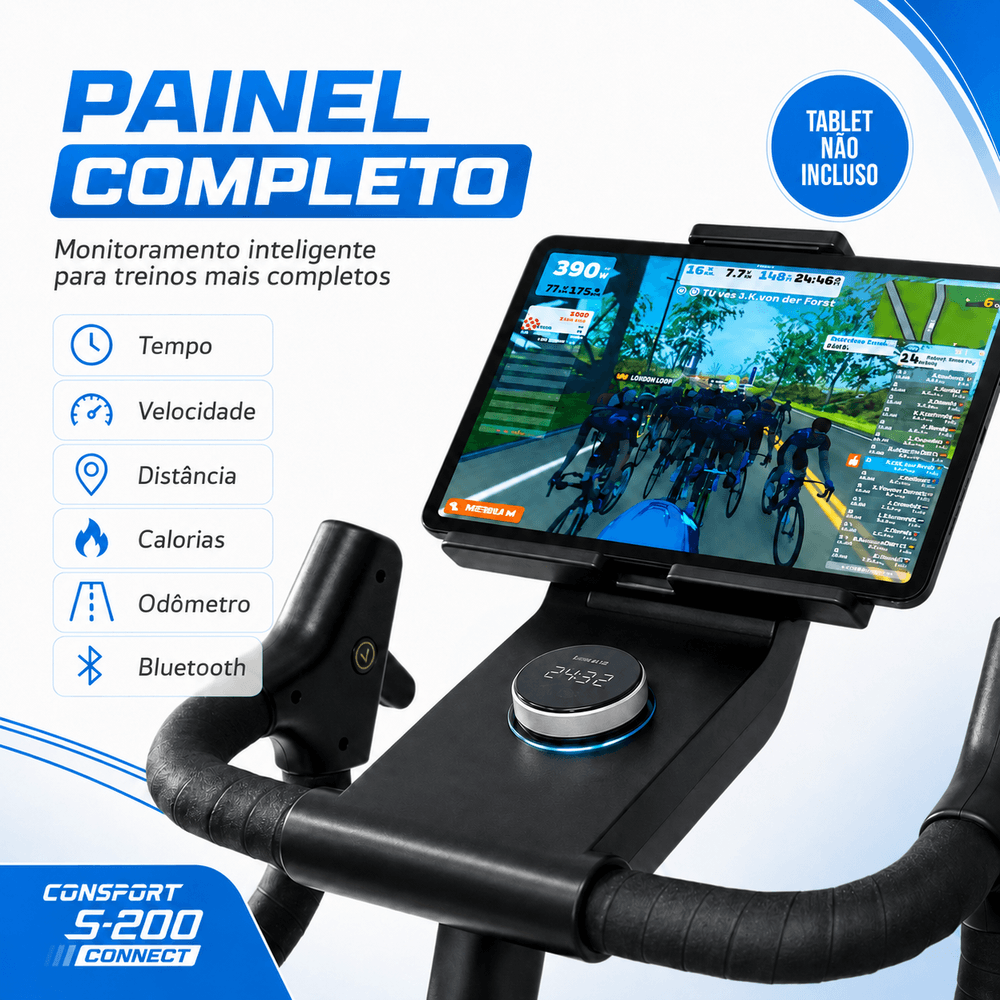 Bicicleta Spinning S-200 Connect Bluetooth Inclinação Automática Consport