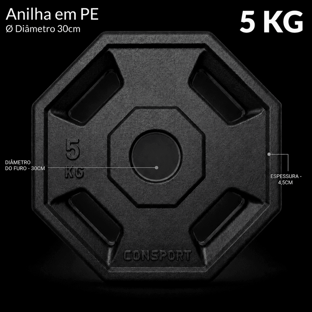 4 Anilhas 5kg Consport Revestida em ABS Peso Academia Treino Musculação