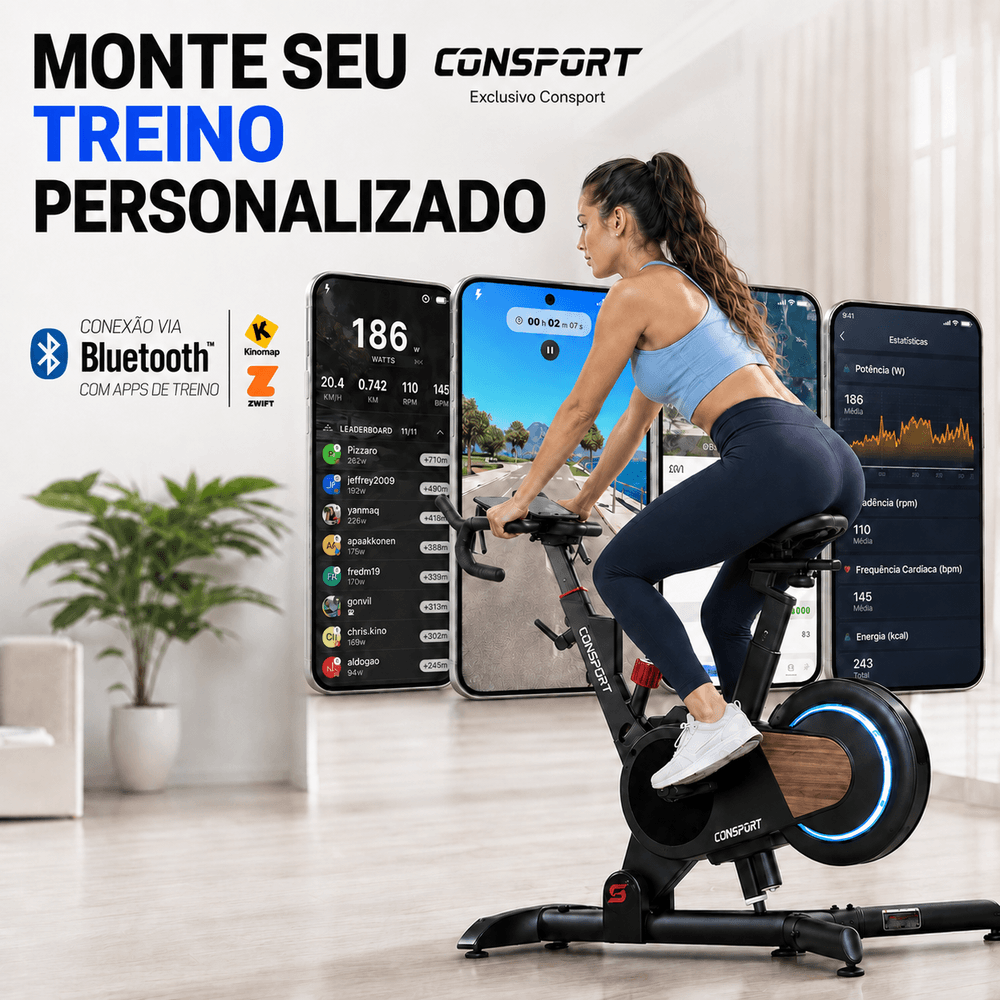 Bicicleta Spinning S-200 Connect Bluetooth Inclinação Automática Consport
