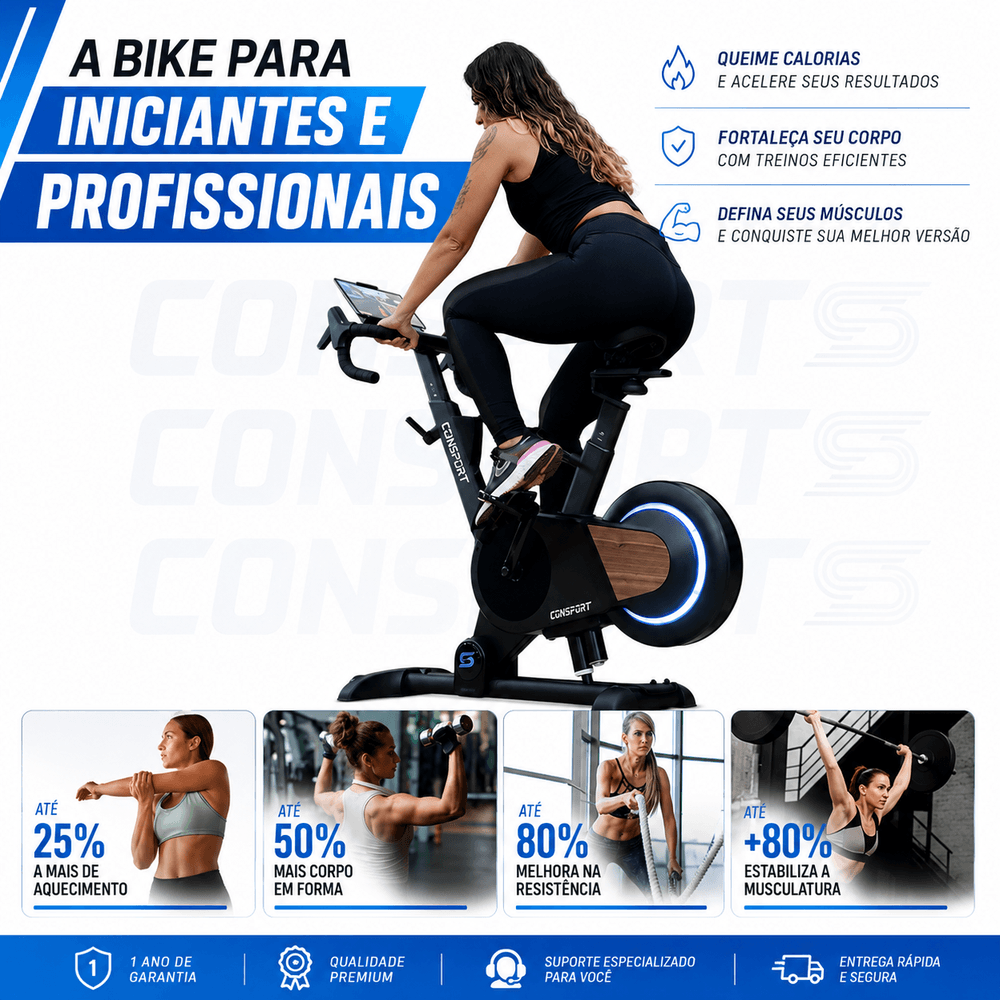 Bicicleta Spinning S-200 Connect Bluetooth Inclinação Automática Consport