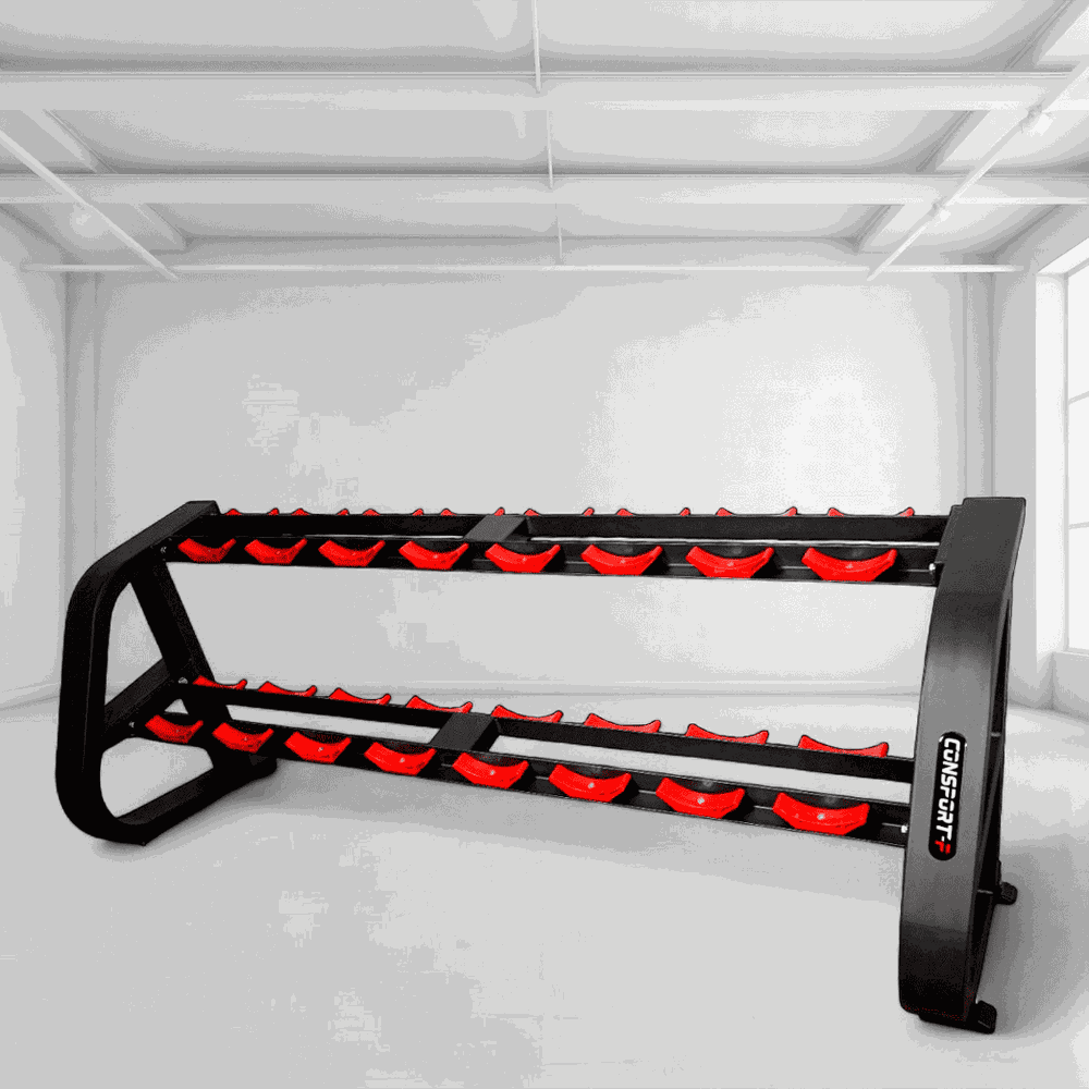 Kit Dumbbell P.U com Pegada em Aço Revestido com Cromo Recartilhado 12,5 Kg à 30 Kg - Consport com Suporte
