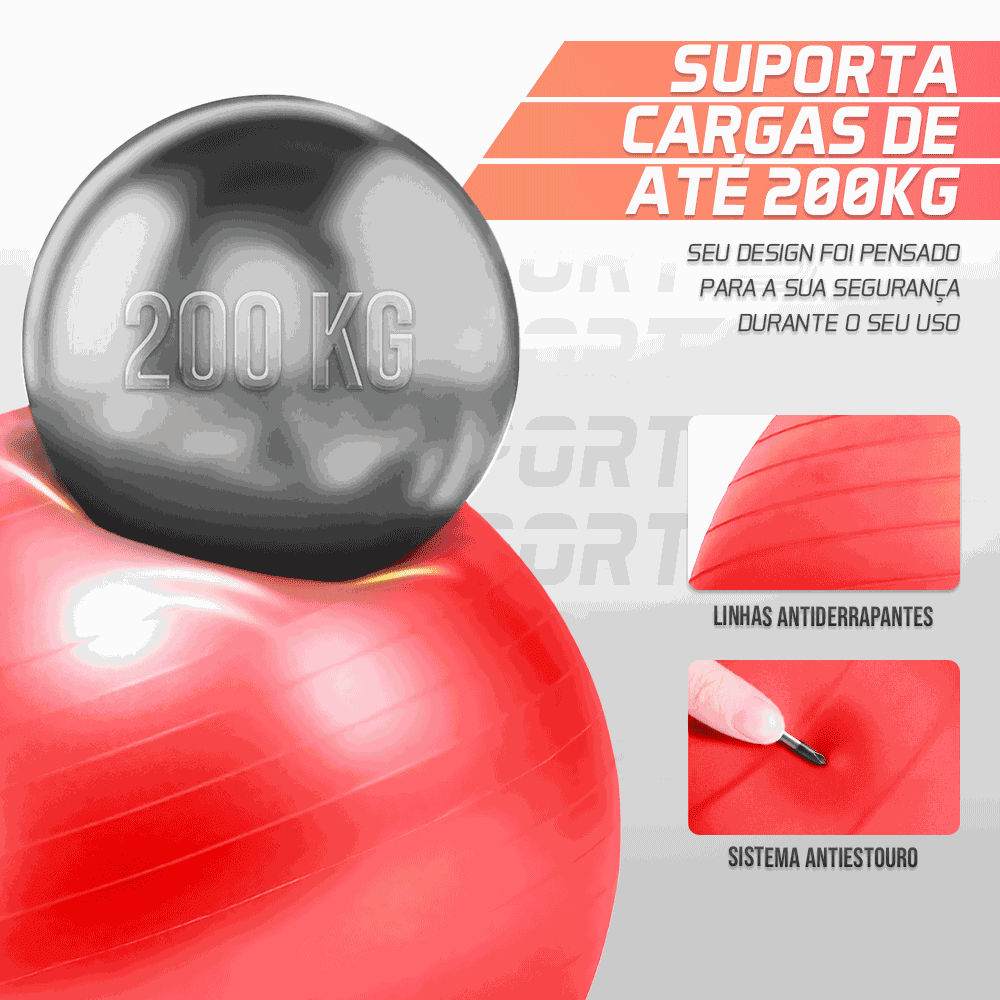Bola Suíça para Pilates e Ginástica - 55cm - Vermelha