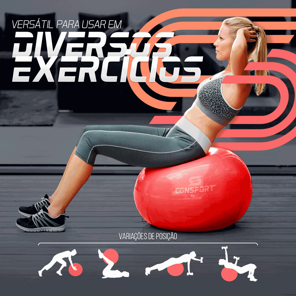 Bola Suíça para Pilates e Ginástica - 55cm - Vermelha