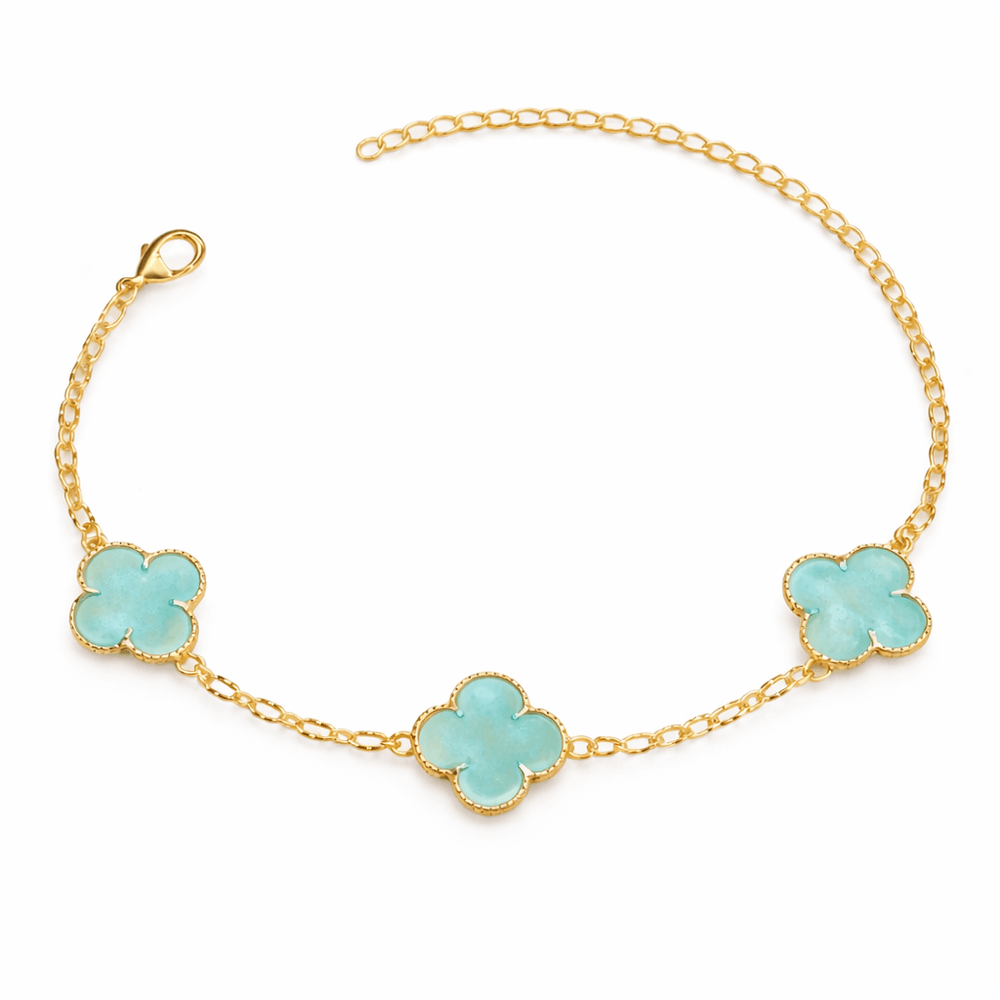 Pulseira Três Trevo Azul Água Banhado A Ouro 18K -... - RC JOIAS BY RUDI