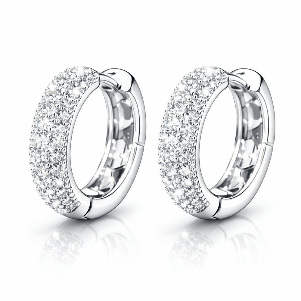 Brinco Argola Cravejada N14 Zircônia Banhado a Pra... - RC JOIAS BY RUDI