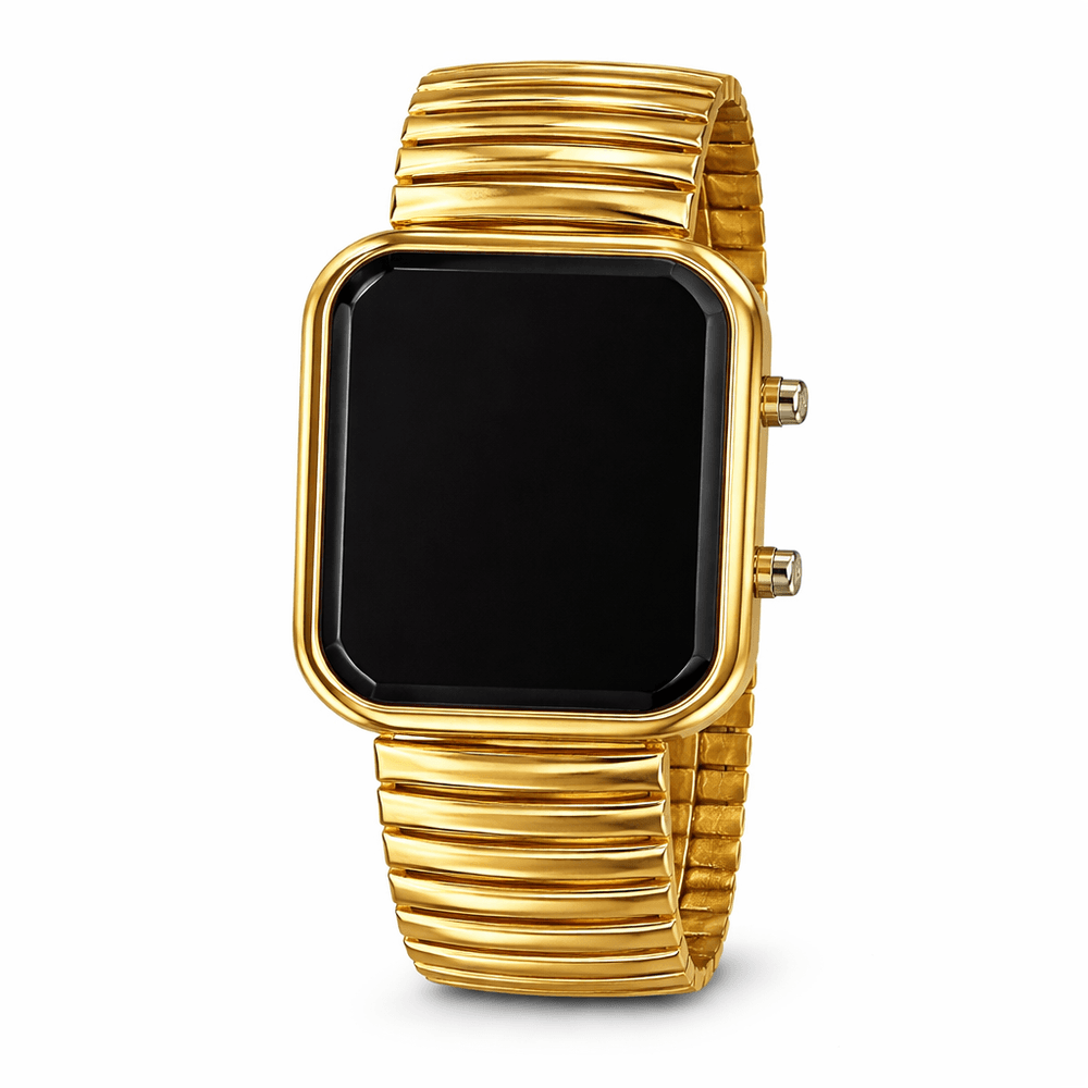 Relógio Led Digital Quadrado Elástico Aço Dourado ... - RC JOIAS BY RUDI