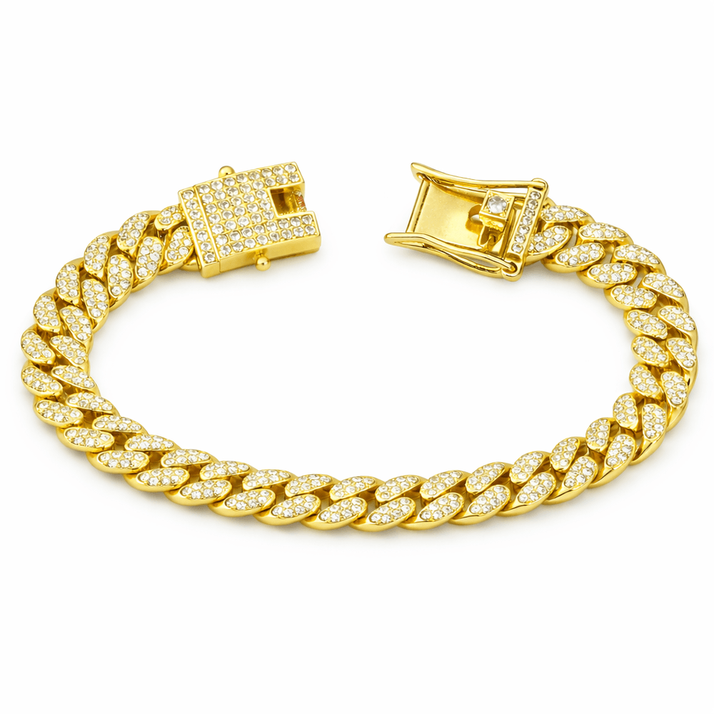 Pulseira Ice Cravejada Trava Dupla Banhado a Ouro ... - RC JOIAS BY RUDI